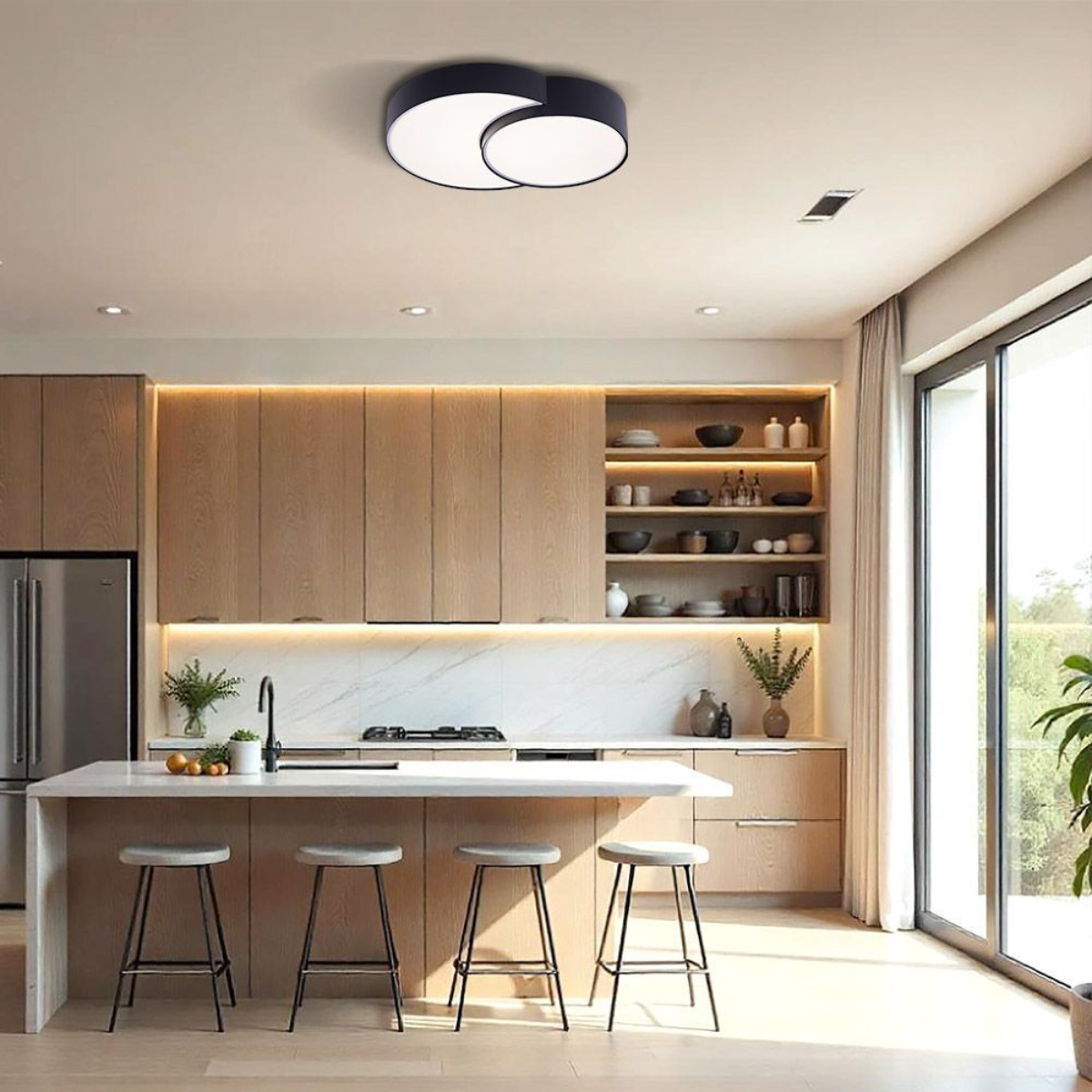 LED – модерен таванен плафон 35W, черен, регулируема светлина 3000–6000K