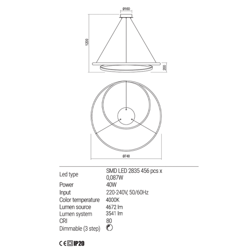 LED pendant •TORISON WHITE • 4000K • Diameter: 740mm