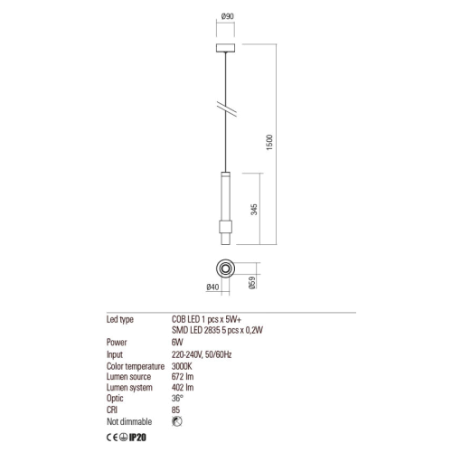 TYCON – LED пендел в кафяв цвят, цилиндричен дизайн, 5W + 1W, 3000K