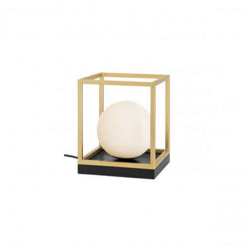 ZODIAC table lamp – matte black and brass with opal glass diffuser