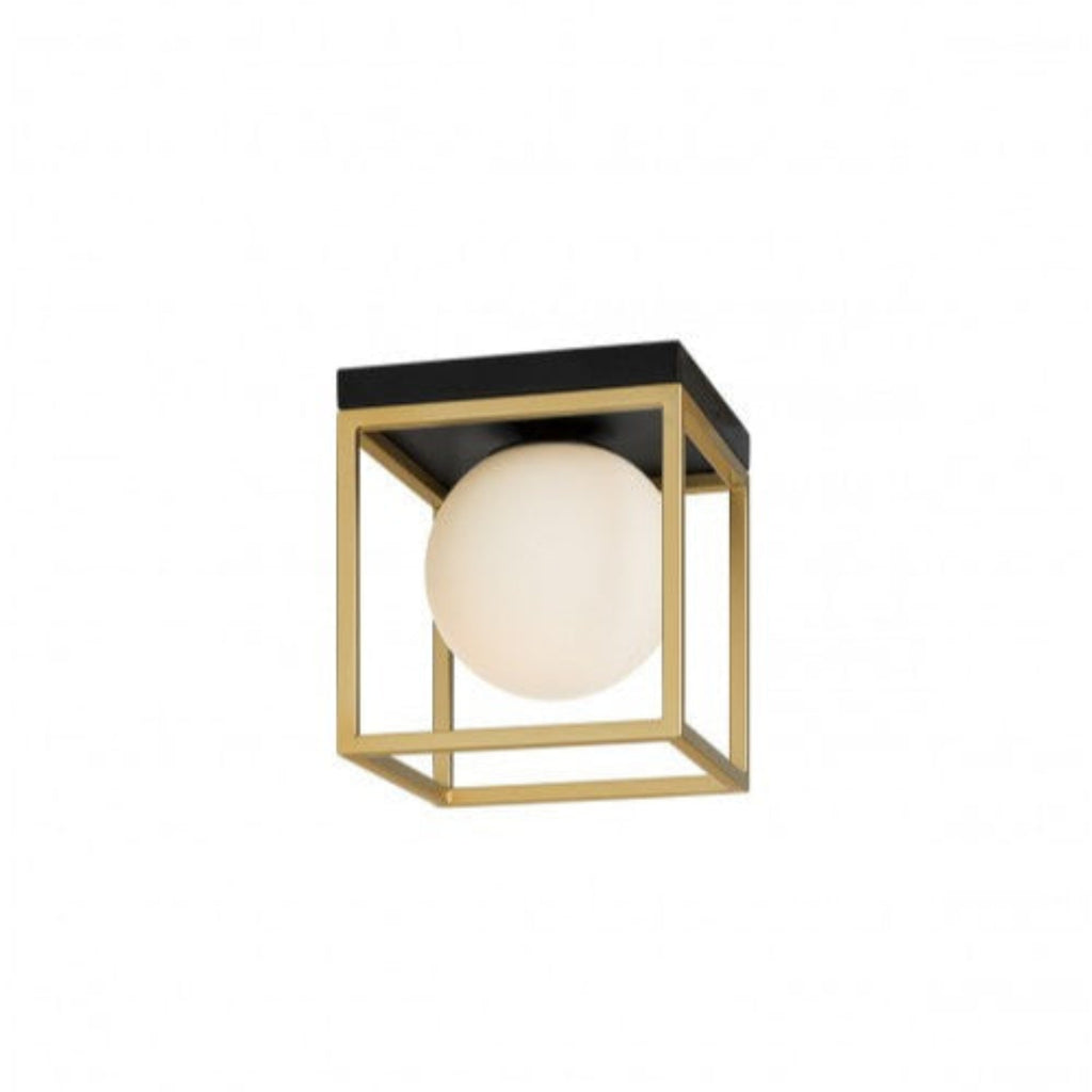 Zodiac wall/ceiling lamp – matte black and brass, glass diffuser