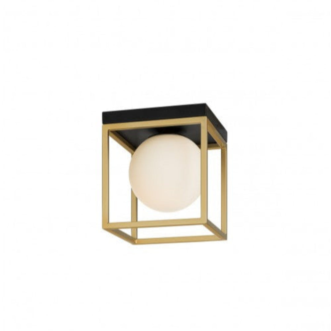 Zodiac wall/ceiling lamp – matte black and brass, glass diffuser