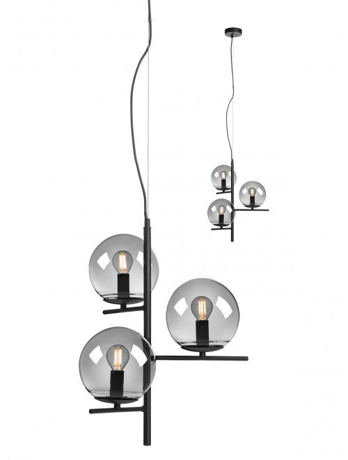 Boldy – Hanging pendant lamp with 3 smoked glass spheres | AVA Lighting