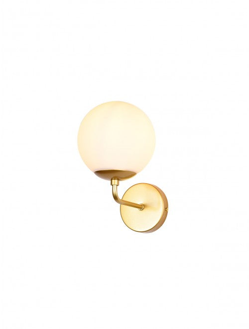 Bowling – Gold wall lamp with white glass globe | AVA Lighting