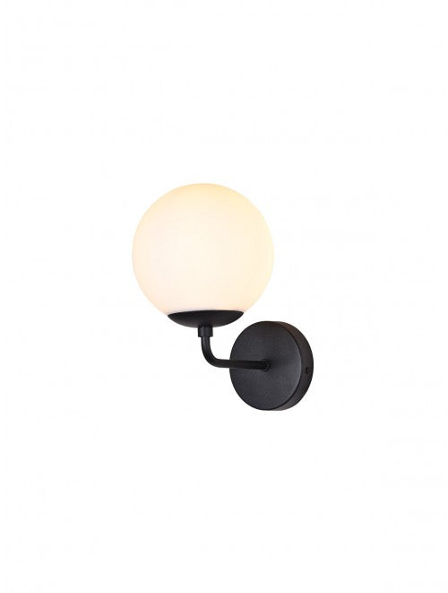 Bowling – Black wall lamp with white glass globe | AVA Lighting
