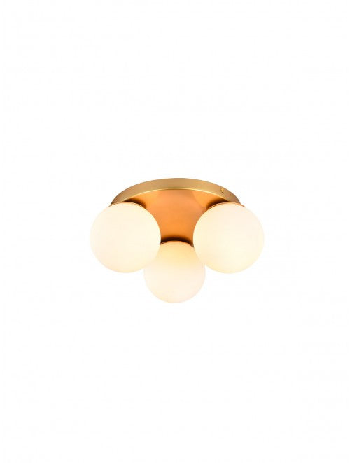 Bowling – Ceiling lamp with 3 white opal spheres and a golden base | AVA Lighting