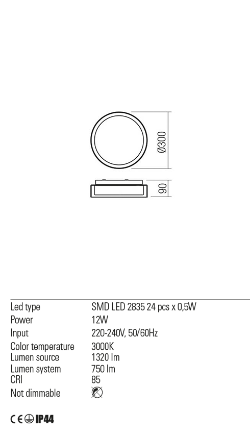 Интериорен и водоустойчив плафон "NAJI" – D300mm,  SMD LED, 12W, 3000K, хром и опал - AVA Lighting