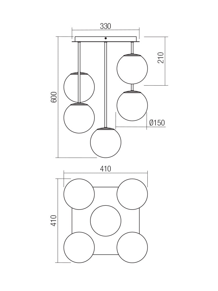 Boldy – Modern ceiling chandelier with 5 glass spheres | AVA Lighting