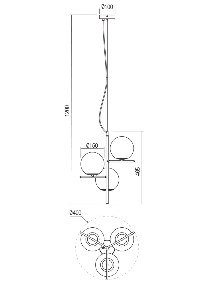Boldy – Hanging pendant lamp with 3 smoked glass spheres | AVA Lighting