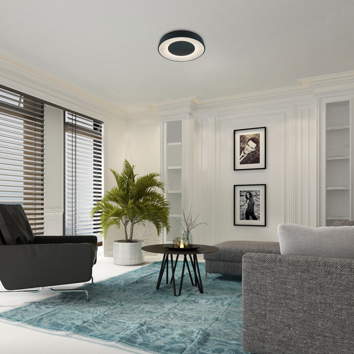 Ceilo – модерен LED плафон с дистанционно управление, регулируема светлина, 38W, черен