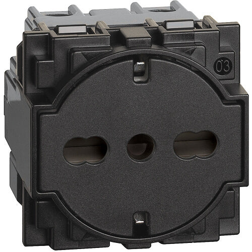 Schuko/Italian standard flat socket 2P+E 16A 2M Black - bticino Living Now KG4140A16F