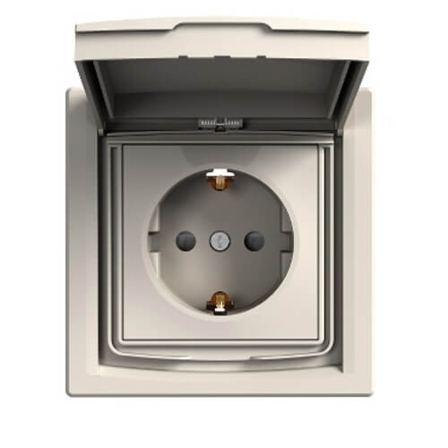 Schuko socket with child protection and cover IP44 Cream with frame - SCHNEIDER ELECTRIC Asfora EPH3100323