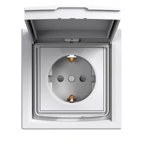 Schuko socket with child protection and cover IP44 White with frame - SCHNEIDER ELECTRIC Asfora EPH3100321