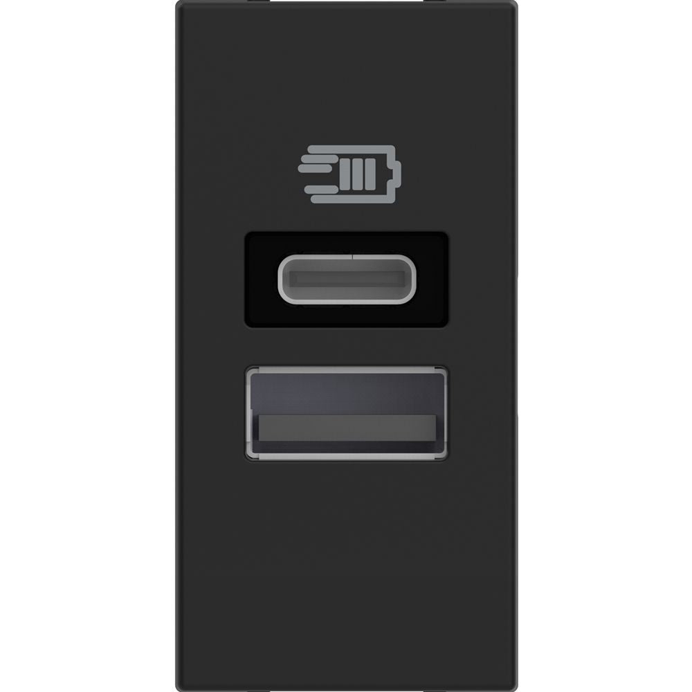 Socket 2x USB type A+C 15W/3A 5V 1M Classia Black /blister/ - bticino Classia RG4191AC