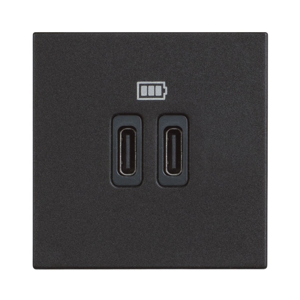 Socket 2x USB type C+C 15W/3A 5V 2M Classia Black /blister/ - bticino Classia RG4286C2