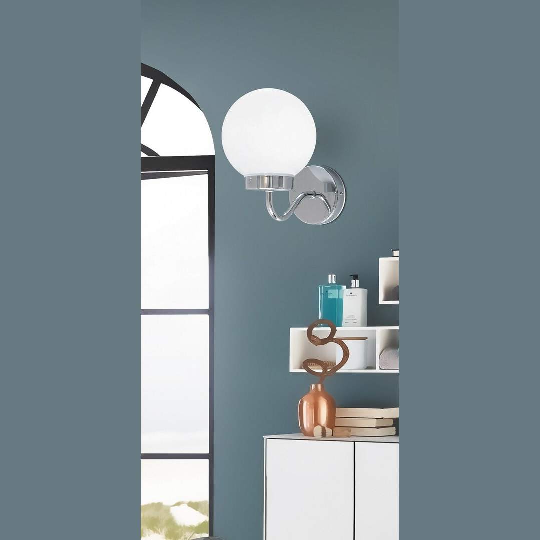 LED аплик за баня TOGO 5827 – хром и бял стъклен влагозащитен аплик | Rabalux