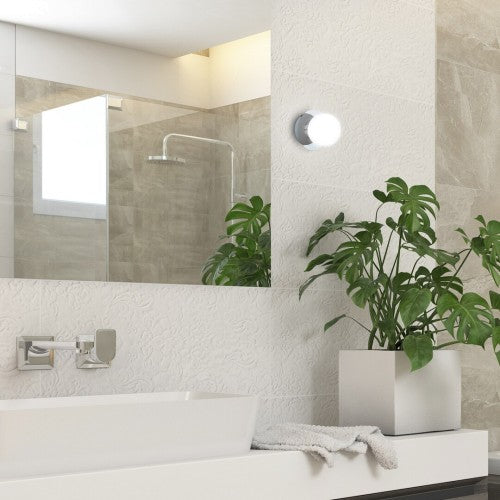 Аплик за баня Becca 2110 – кръгъл влагозащитен аплик с бяло стъкло | Rabalux