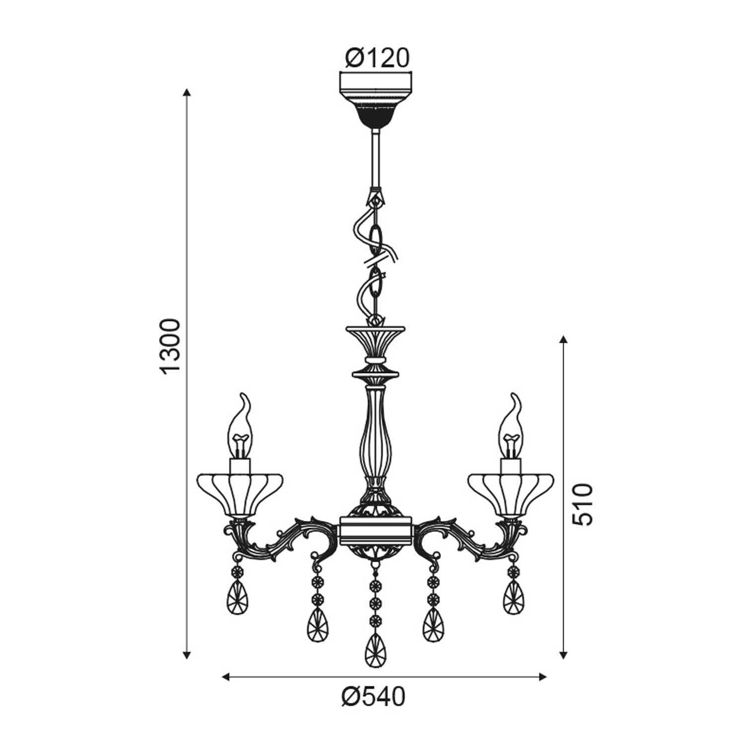 SARTO pendant light, bronze metal and crystal, 3xE14, Ø54xH130 cm