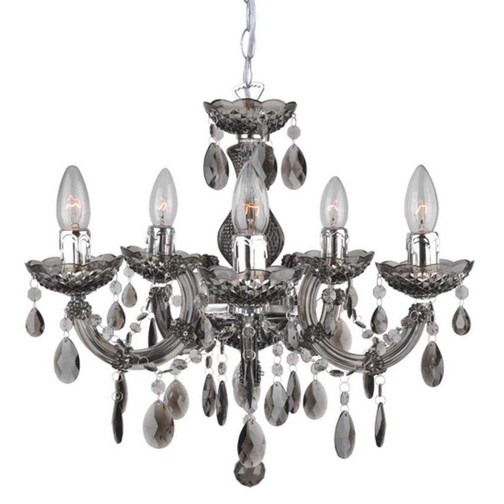 Висящо осветление NEFERTITI, опушен акрил и хром, 5xE14, Ø46xH122 cm – AVA Lighting