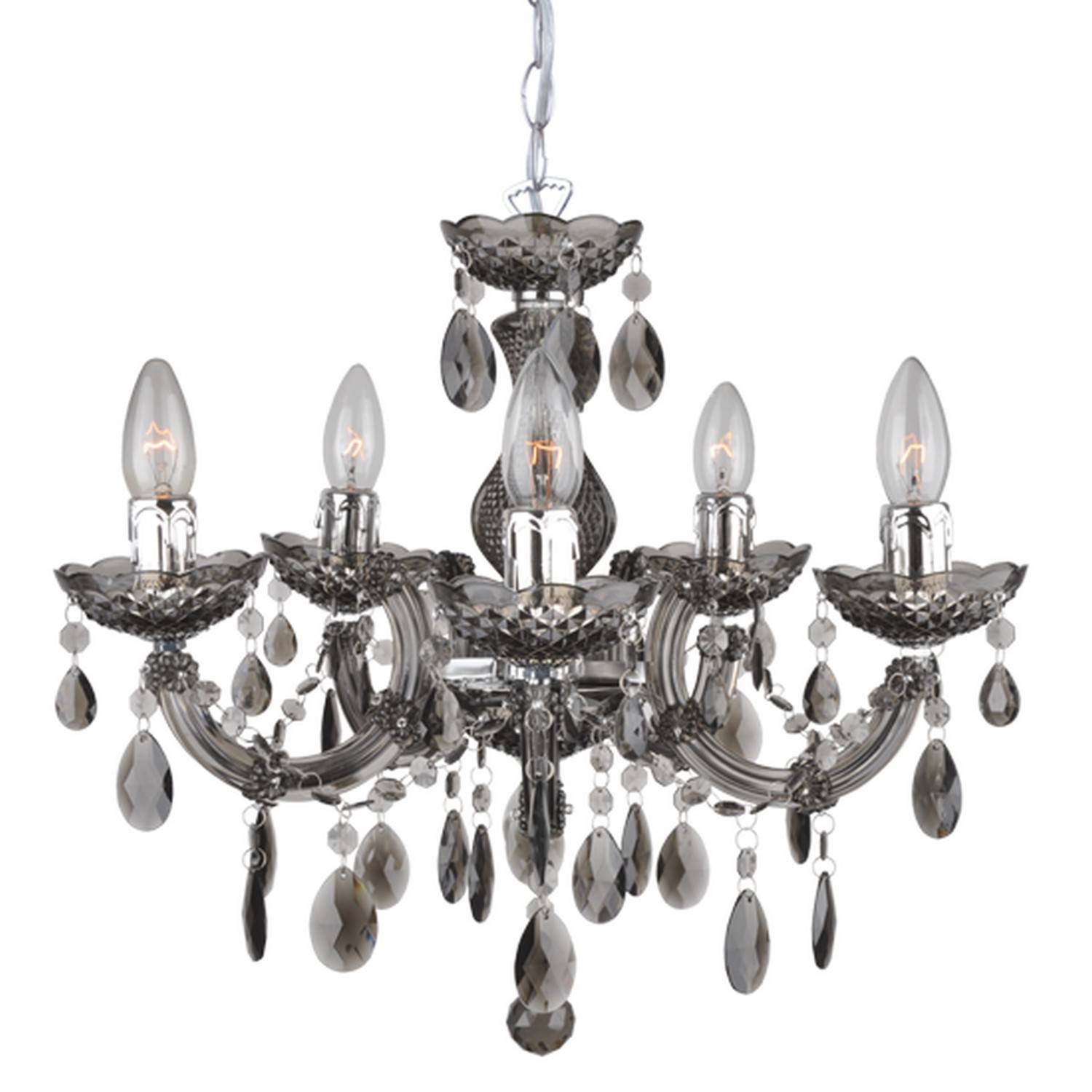 Висящо осветление NEFERTITI, опушен акрил и хром, 5xE14, Ø46xH122 cm – AVA Lighting