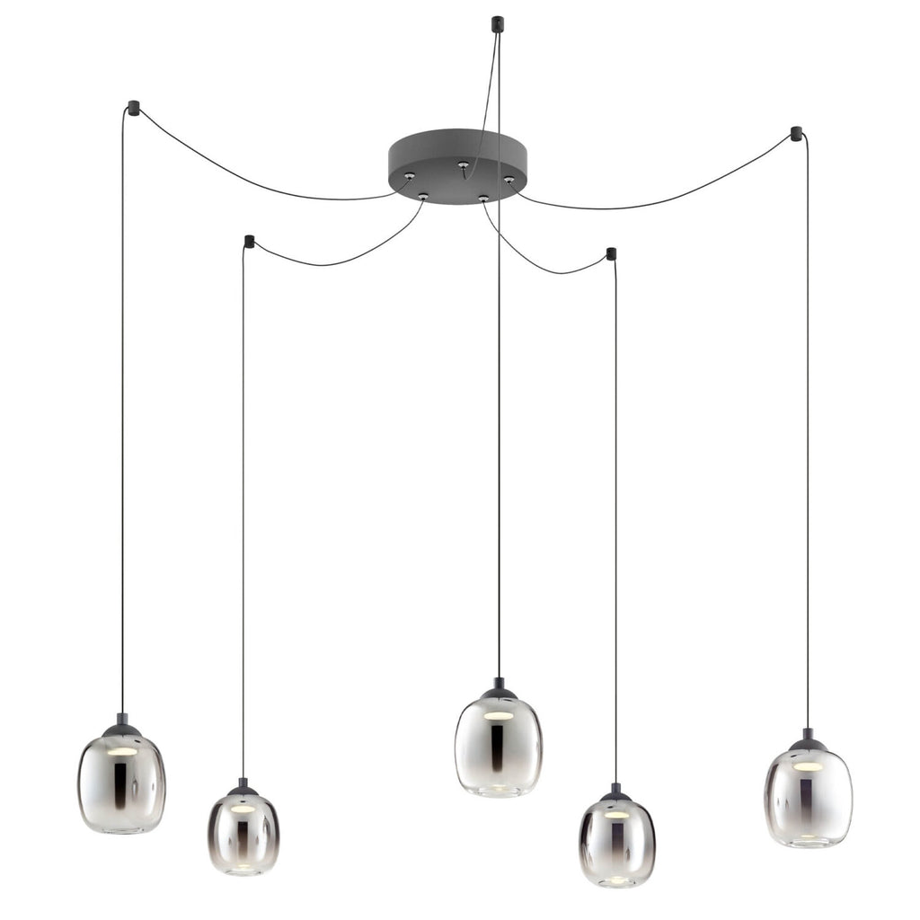 Khadi multi pendant (cluster), black matte and smoked glass, 26W LED 3000K, 3-step dim