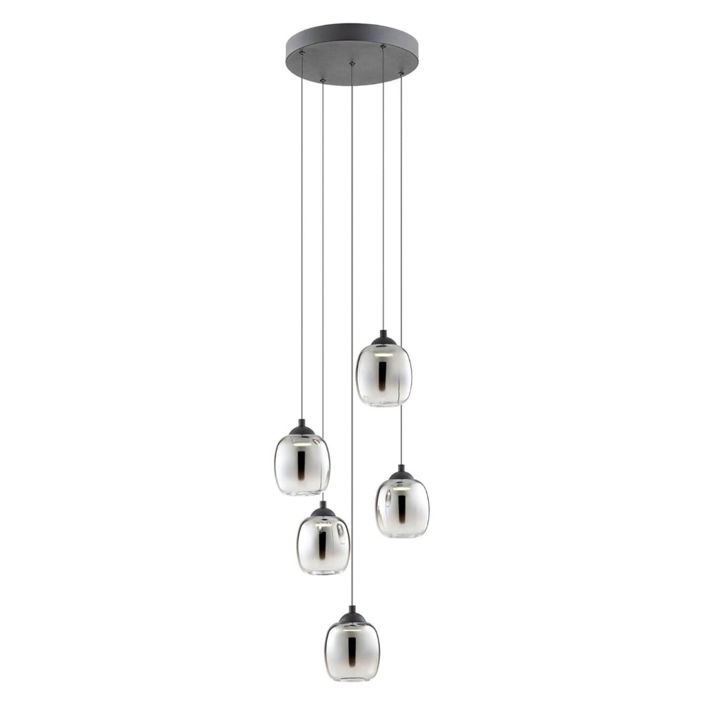 Khadi 01-3488, мулти пендел (кластер) 5 сфери, черен мат и опушено стъкло, 26W LED, 3000K, 3-step dim, 1511 lm – Redo