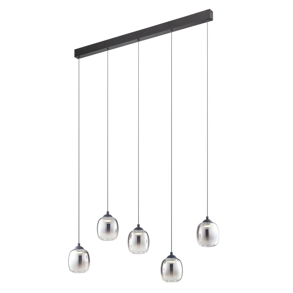 Khadi 01-3490, линеен мулти пендел 5 сфери, черен мат и опушено стъкло, 26W LED, 3000K, 3-step dim, 1511 lm – Redo
