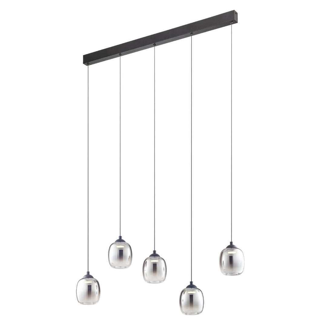Khadi 01-3490, линеен мулти пендел 5 сфери, черен мат и опушено стъкло, 26W LED, 3000K, 3-step dim, 1511 lm – Redo