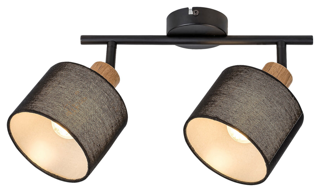 Miguel RABALUX – Spot lighting 2xE14, oak and black textile lampshade