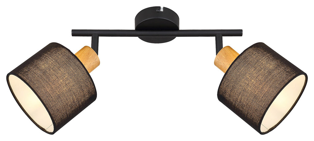 Miguel RABALUX – Spot lighting 2xE14, oak and black textile lampshade