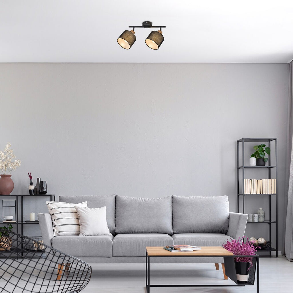 Miguel RABALUX – Spot lighting 2xE14, oak and black textile lampshade
