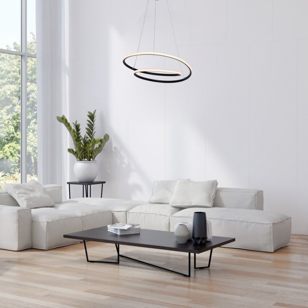 Meridia – LED pendant lamp RABALUX, 40W, modern design with two luminous rings, matte black