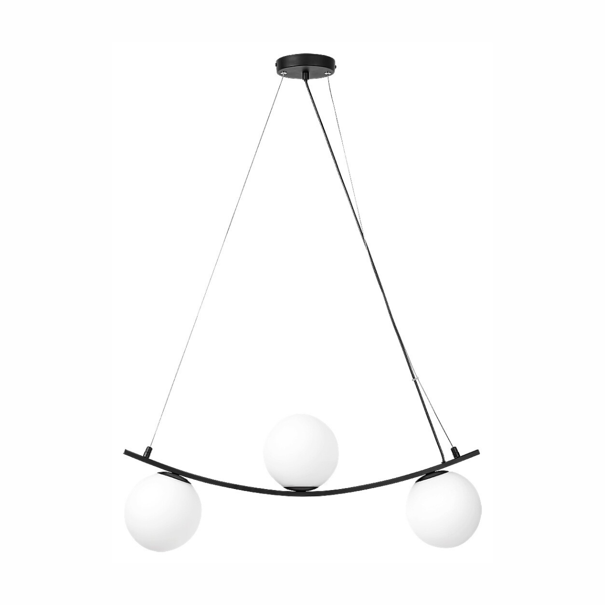 Aslan – черен мат пендел с бели стъклени абажури, 3xE14, метал и стъкло, индустриален стил