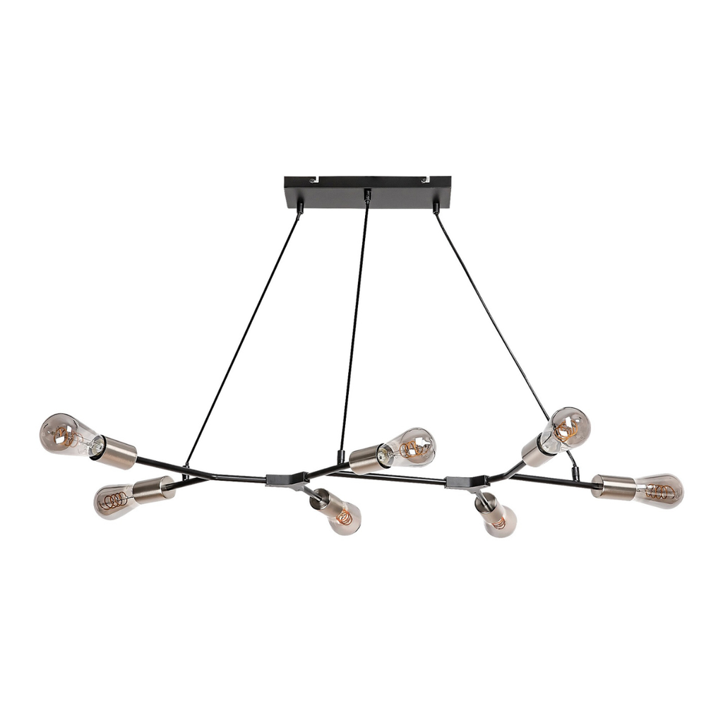 Branwen – модерен полилеи с 7 светлини, черен мат и атинен хром, метал, 7xE27, индустриален стил