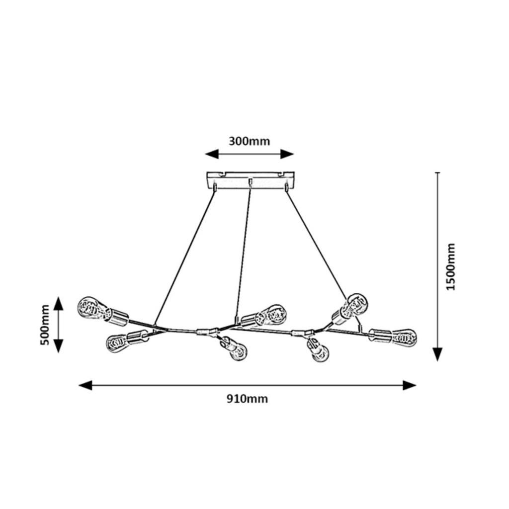 Branwen – модерен полилеи с 7 светлини, черен мат и атинен хром, метал, 7xE27, индустриален стил