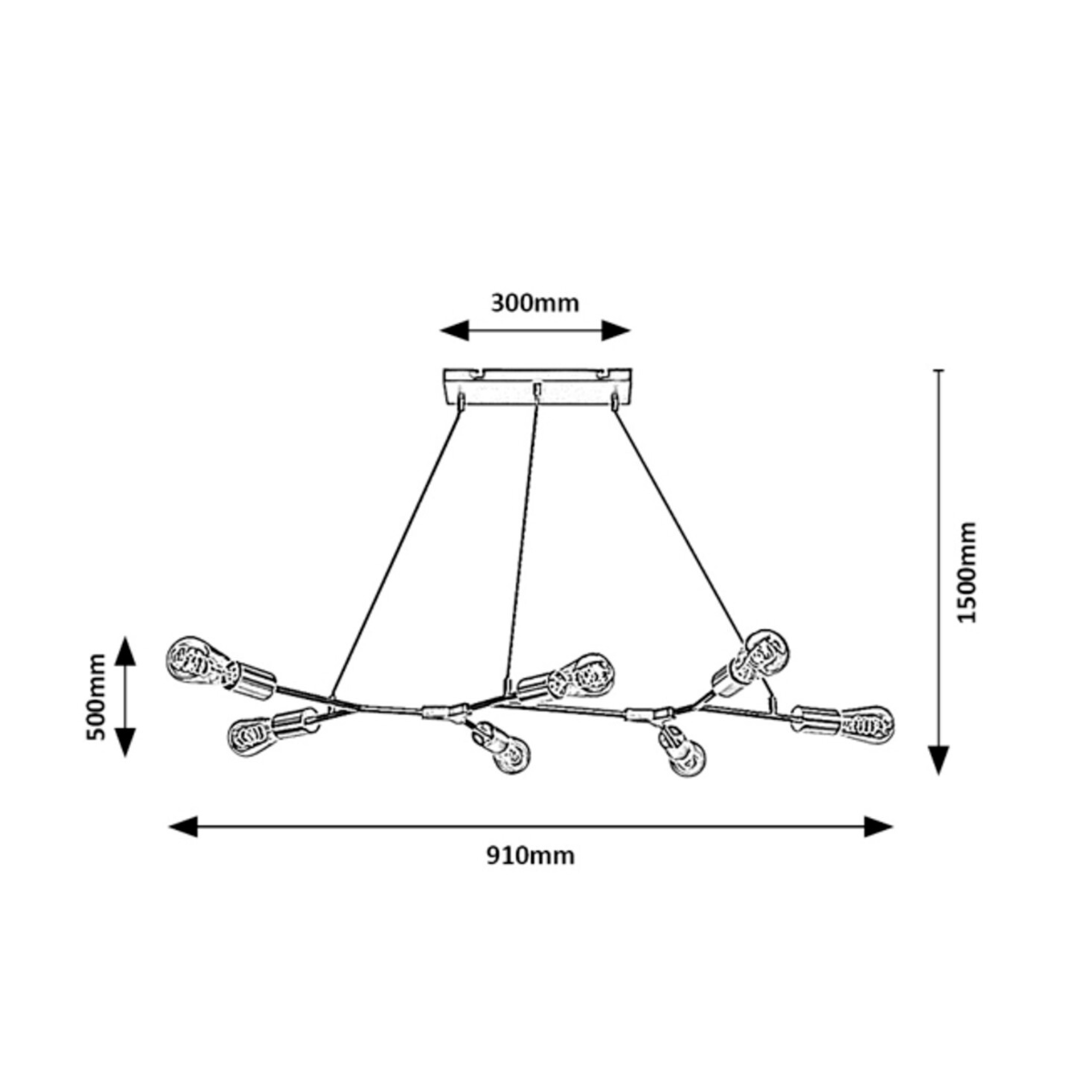 Branwen – модерен полилеи с 7 светлини, черен мат и атинен хром, метал, 7xE27, индустриален стил