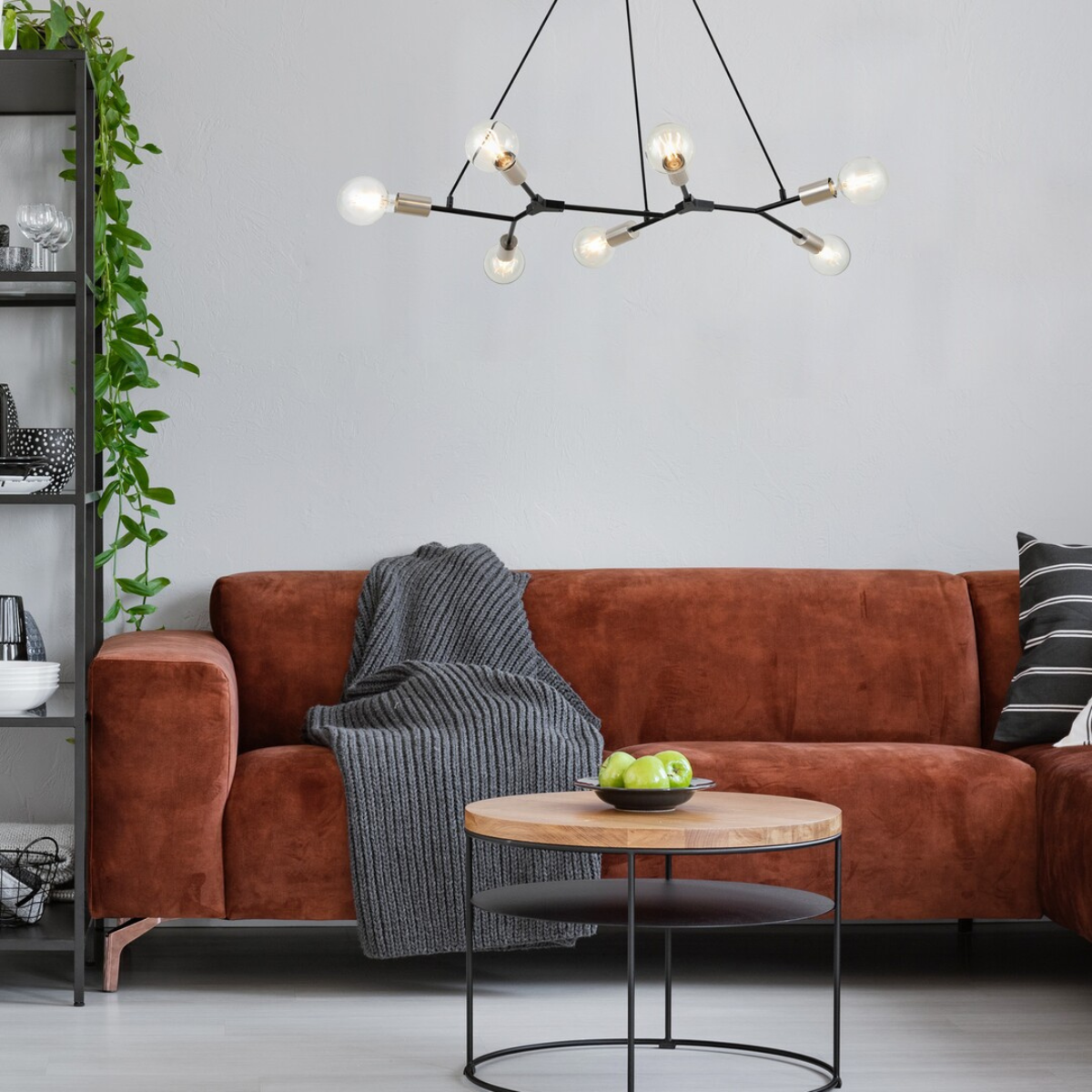 Branwen – модерен полилеи с 7 светлини, черен мат и атинен хром, метал, 7xE27, индустриален стил