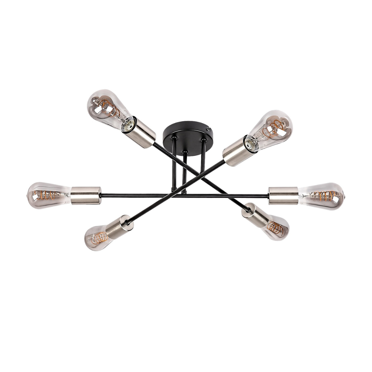 Branwen – модерен плафон с 6 светлини, черен мат и атинен хром, метал, 6xE27, индустриален стил