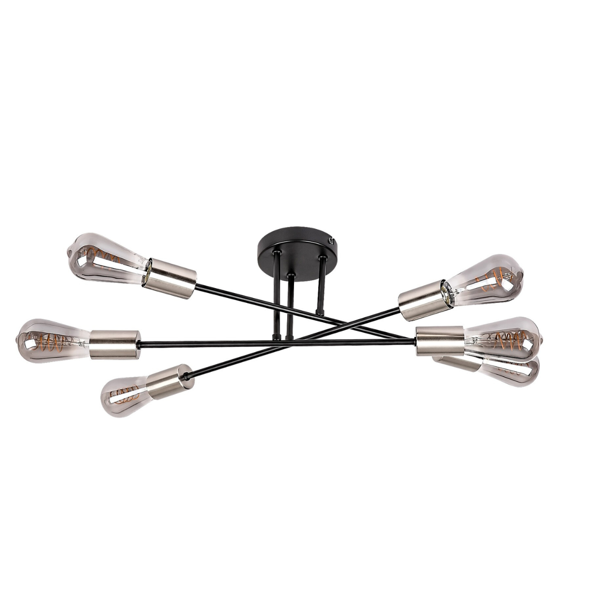 Branwen – модерен плафон с 6 светлини, черен мат и атинен хром, метал, 6xE27, индустриален стил