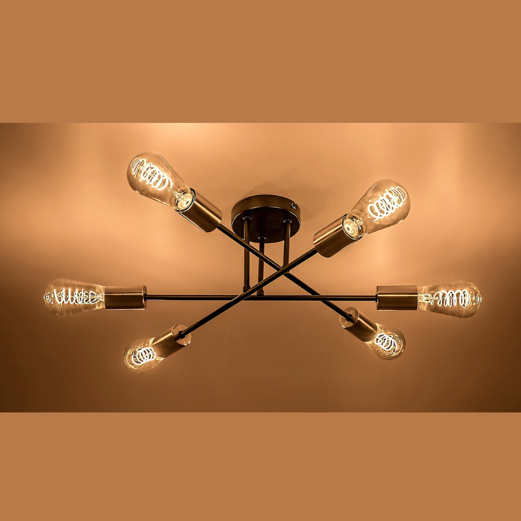 Branwen – модерен плафон с 6 светлини, черен мат и атинен хром, метал, 6xE27, индустриален стил