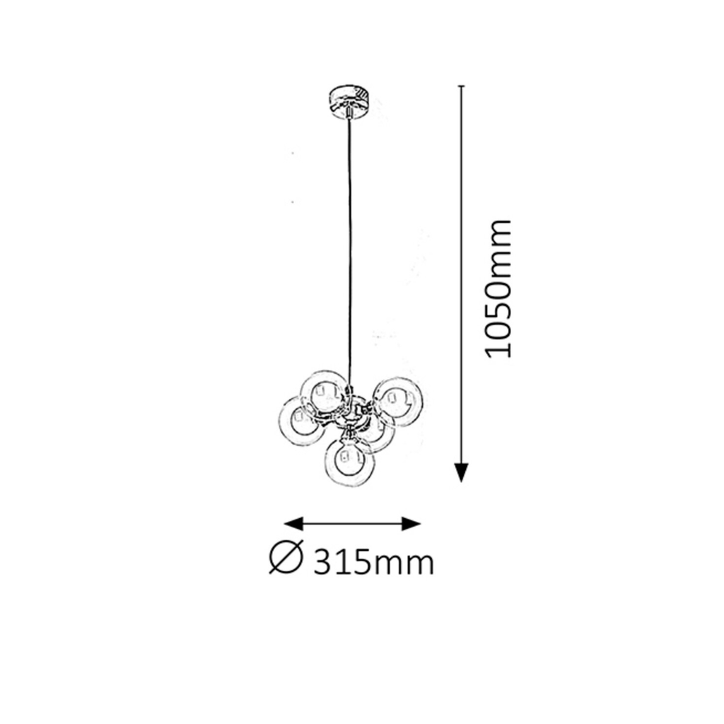 Briella – елегантен пендел с 5 светлини, хром и бяло стъкло, 5xG9, модерен стил