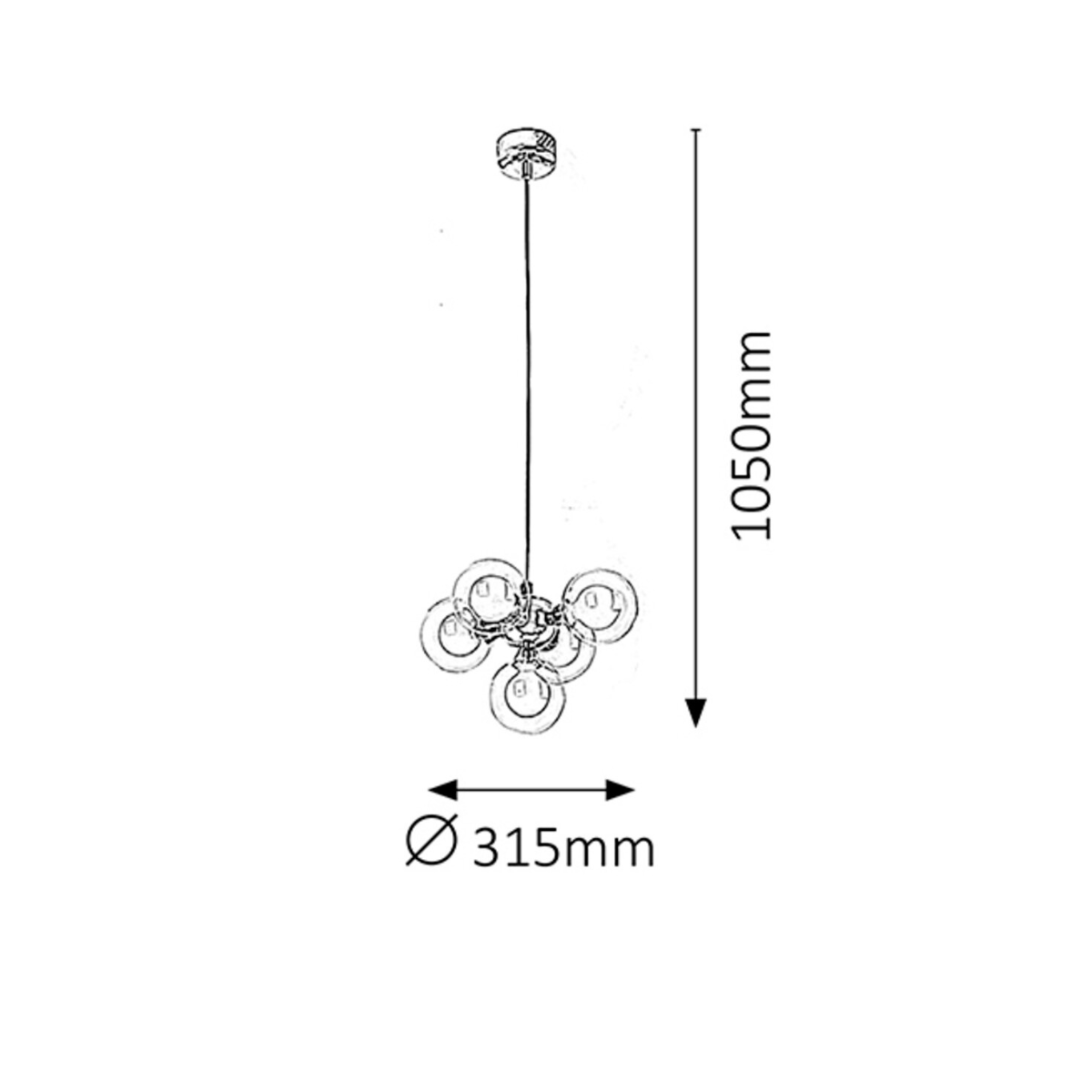 Briella – елегантен пендел с 5 светлини, хром и бяло стъкло, 5xG9, модерен стил