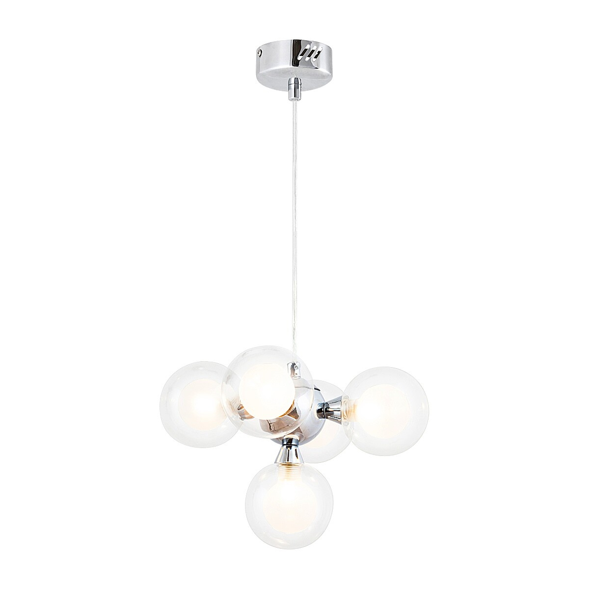 Briella – елегантен пендел с 5 светлини, хром и бяло стъкло, 5xG9, модерен стил