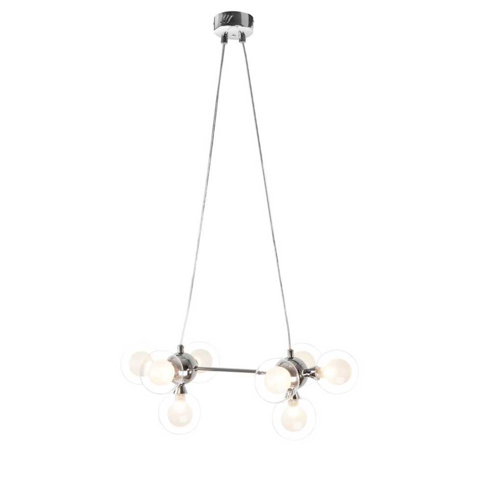 Briella – елегантен пендел с 8 светлини, хром и бяло стъкло, 8xG9, модерен стил