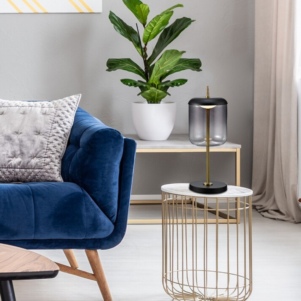 Delice – модерна LED настолна лампа, черен метал и димирано стъкло, 6W, 4000K