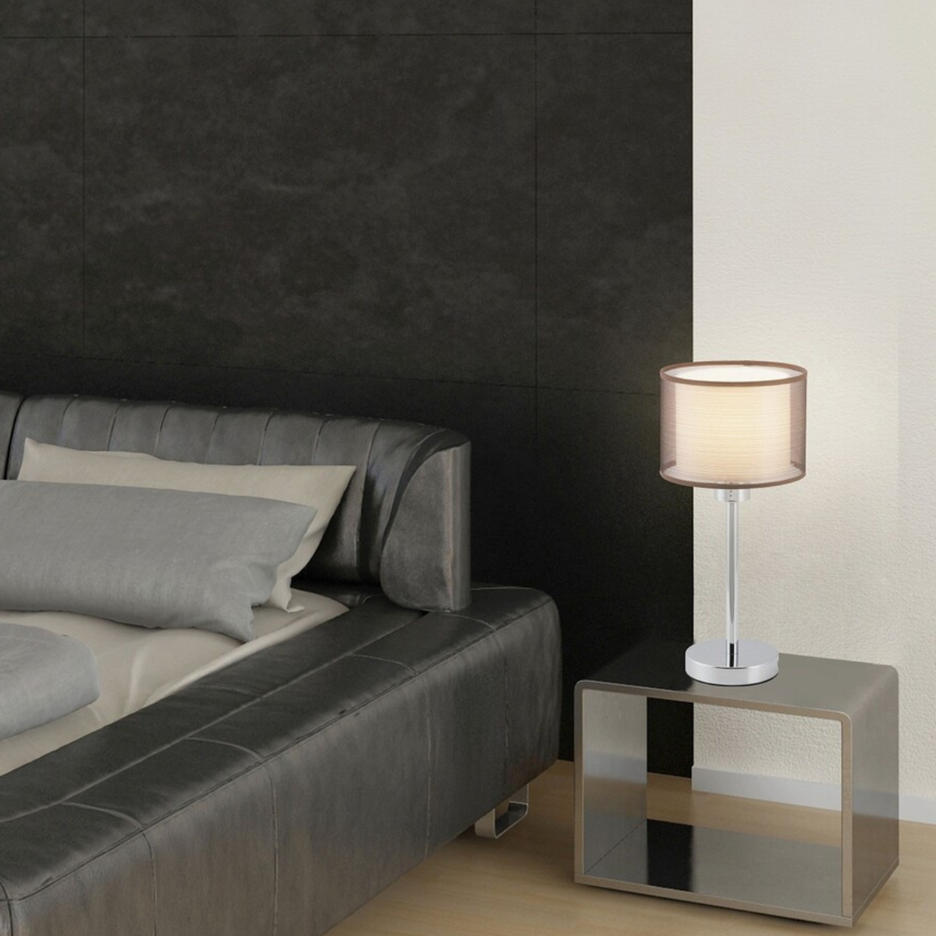 Нощна лампа Anastasia RABALUX – 1xE27, хром и кафяв текстил, класически стил