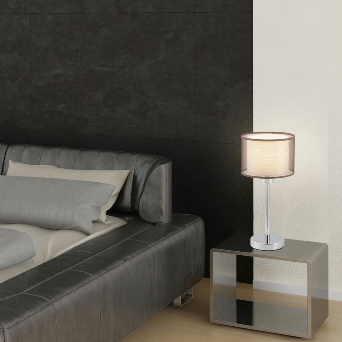 Нощна лампа Anastasia RABALUX – 1xE27, хром и кафяв текстил, класически стил