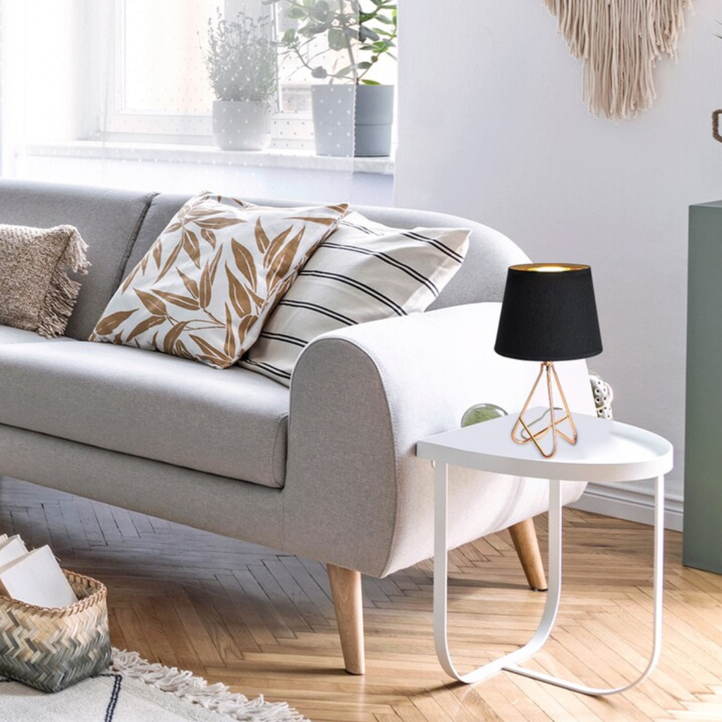 Нощна лампа Blanka RABALUX – 1xE14, розово злато и черен текстил, индустриален стил