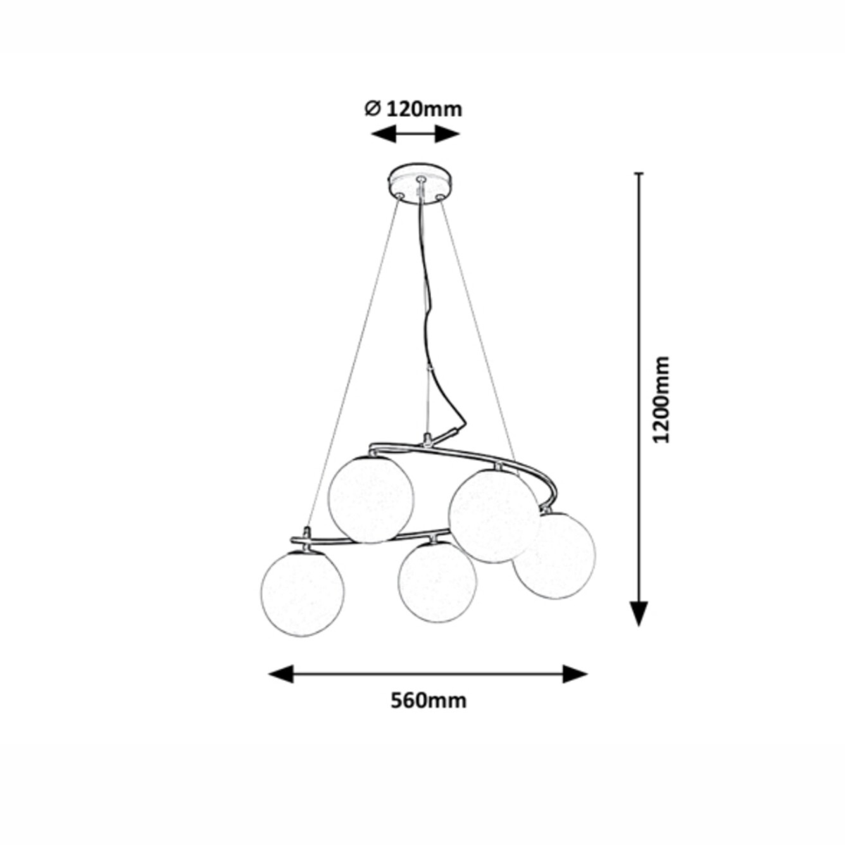 Aslan – черен пендел с бели стъклени топки, 5xE14, метал и стъкло, индустриален полилей