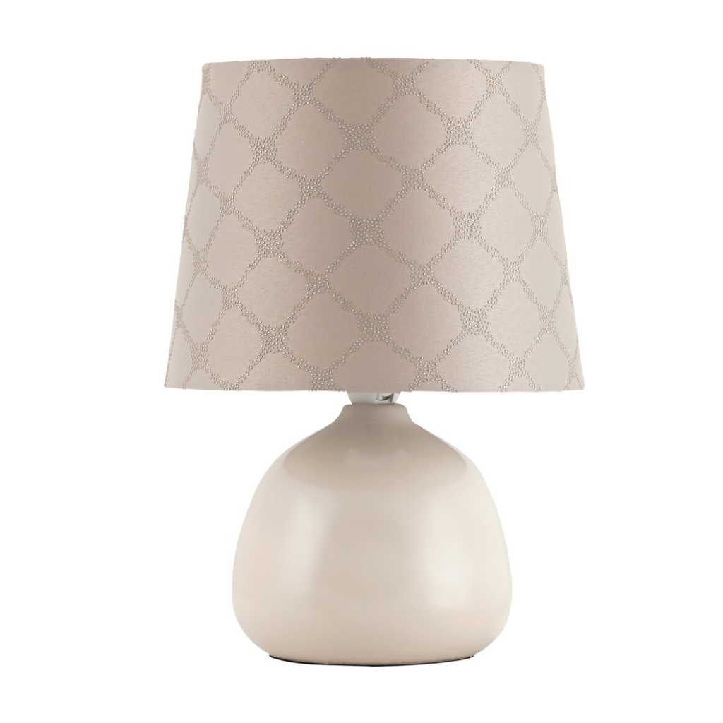 Нощна лампа Ellie RABALUX – керамична основа и бежов текстилен абажур, стандартен стил
